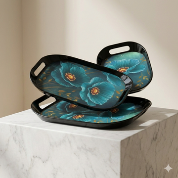 Comfy Homes™ Premium Multi-Purpose Melamine Tray Set (Set of 3)(Small, Medium & Large) (Blue Orchid) - 0