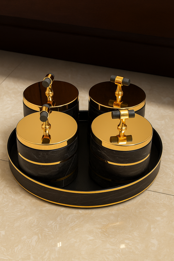 Comfy Homes Revolving Dry Fruit Container Collection | Dry Food Storage Box I Gifting Use I Multi-Purpose Box I Serving Platter with 4 section (Royal Black)