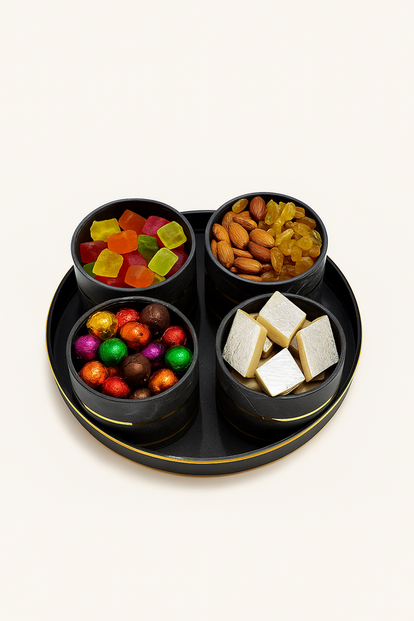 Comfy Homes Revolving Dry Fruit Container Collection | Dry Food Storage Box I Gifting Use I Multi-Purpose Box I Serving Platter with 4 section (Royal Black)