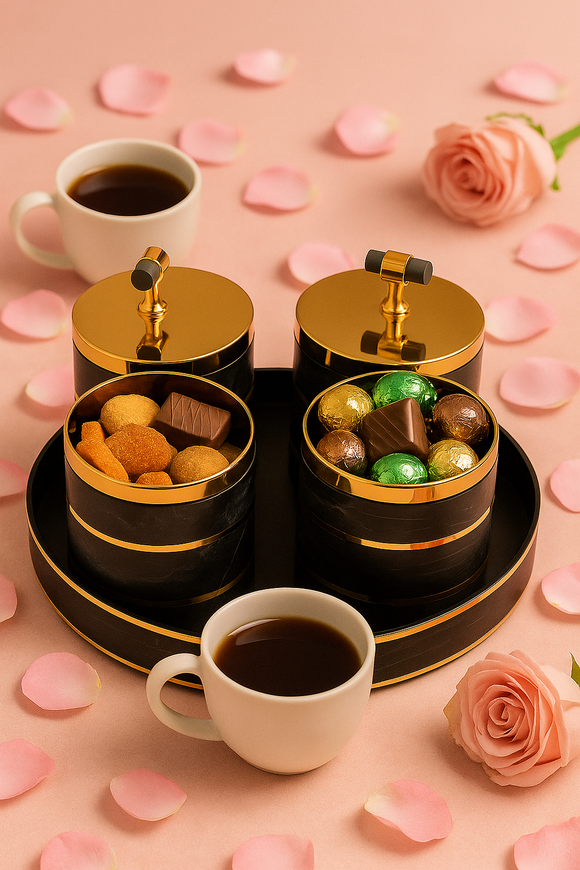 Comfy Homes Revolving Dry Fruit Container Collection | Dry Food Storage Box I Gifting Use I Multi-Purpose Box I Serving Platter with 4 section (Royal Black)