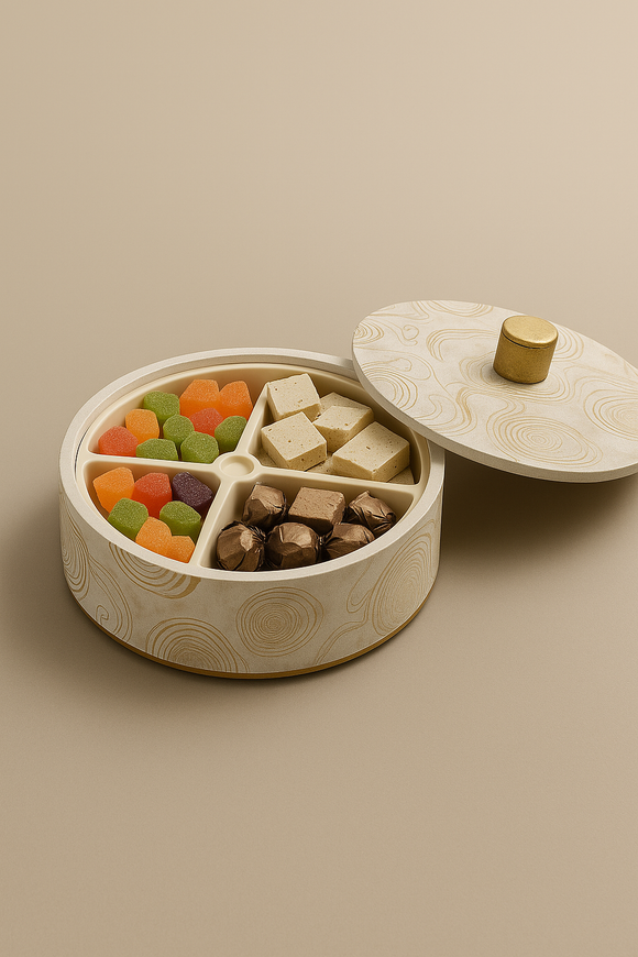 Comfy Homes Revolving Dry Fruit Container Collection | Dry Food Storage Box I Gifting Use I Multi-Purpose Box I Serving Platter with 4 section (White Ashwa)