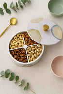 Comfy Homes Revolving Dry Fruit Container Collection | Dry Food Storage Box I Gifting Use I Multi-Purpose Box I Serving Platter with 4 section (White Ashwa)-5