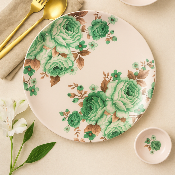 Comfy Homes 41 Pcs Lightweight Dinner Set | Round Design with Dinner Plates, Small Plates, Serving Tray, Bowls with Lids, Spoons & Serving Spoons | Unbreakable & Lightweight Dinnerware