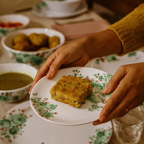 Comfy Homes 41 Pcs Lightweight Dinner Set | Round Design with Dinner Plates, Small Plates, Serving Tray, Bowls with Lids, Spoons & Serving Spoons | Unbreakable & Lightweight Dinnerware