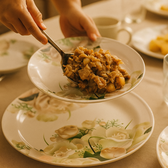 Comfy Homes 41 Pcs Lightweight Dinner Set | Round Design with Dinner Plates, Small Plates, Serving Tray, Bowls with Lids, Spoons & Serving Spoons | Unbreakable & Lightweight Dinnerware