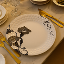 Comfy Homes 41 Pcs Melamine Dinner Set | Round Design with Dinner Plates, Small Plates, Serving Tray, Bowls with Lids, Spoons & Serving Spoons | Unbreakable & Lightweight Dinnerware (Black Magic)-4