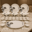 Comfy Homes 41 Pcs Melamine Dinner Set | Round Design with Dinner Plates, Small Plates, Serving Tray, Bowls with Lids, Spoons & Serving Spoons | Unbreakable & Lightweight Dinnerware (Black Magic)-1