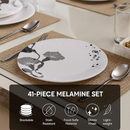 Comfy Homes 41 Pcs Melamine Dinner Set | Round Design with Dinner Plates, Small Plates, Serving Tray, Bowls with Lids, Spoons & Serving Spoons | Unbreakable & Lightweight Dinnerware (Black Magic)-5