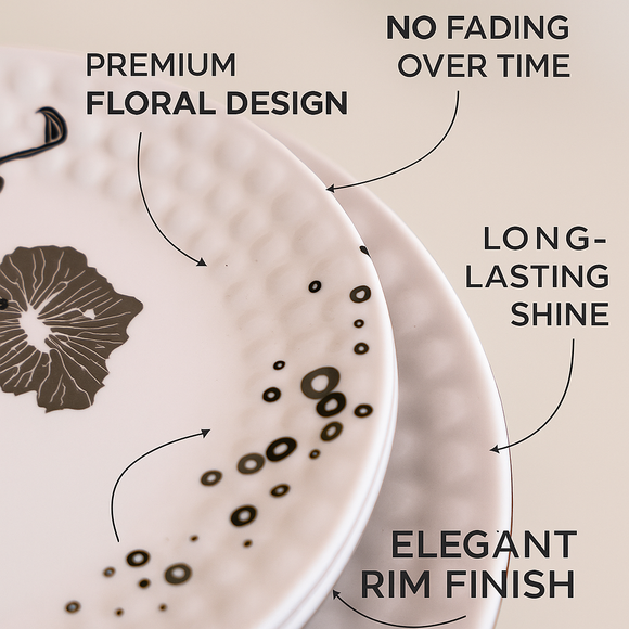 Comfy Homes 41 Pcs Melamine Dinner Set | Round Design with Dinner Plates, Small Plates, Serving Tray, Bowls with Lids, Spoons & Serving Spoons | Unbreakable & Lightweight Dinnerware (Black Magic)