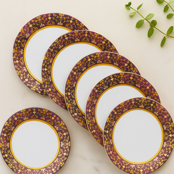 Comfy Homes 41 Pcs Melamine Dinner Set | Round Design with Dinner Plates, Small Plates, Serving Tray, Bowls with Lids, Spoons & Serving Spoons | Unbreakable & Lightweight Dinnerware (Purple Palace)