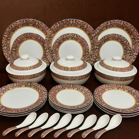 Comfy Homes 41 Pcs Melamine Dinner Set | Round Design with Dinner Plates, Small Plates, Serving Tray, Bowls with Lids, Spoons & Serving Spoons | Unbreakable & Lightweight Dinnerware (Purple Palace) - 0