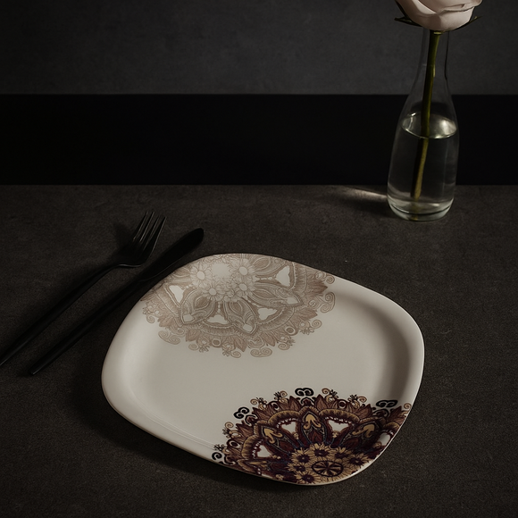 Comfy Homes 41 Pcs Melamine Dinner Set | Round Design with Dinner Plates, Small Plates, Serving Tray, Bowls with Lids, Spoons & Serving Spoons | Unbreakable & Lightweight Dinnerware (Purple Regalia)