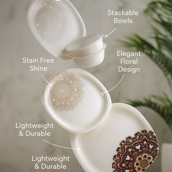 Comfy Homes 41 Pcs Melamine Dinner Set | Round Design with Dinner Plates, Small Plates, Serving Tray, Bowls with Lids, Spoons & Serving Spoons | Unbreakable & Lightweight Dinnerware (Purple Regalia)