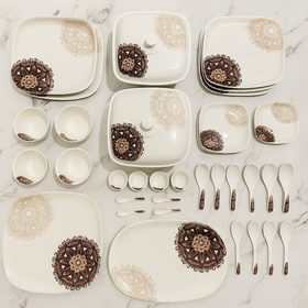 Comfy Homes 41 Pcs Melamine Dinner Set | Round Design with Dinner Plates, Small Plates, Serving Tray, Bowls with Lids, Spoons & Serving Spoons | Unbreakable & Lightweight Dinnerware (Purple Regalia) - 0