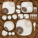 Comfy Homes 41 Pcs Melamine Dinner Set | Round Design with Dinner Plates, Small Plates, Serving Tray, Bowls with Lids, Spoons & Serving Spoons | Unbreakable & Lightweight Dinnerware (Purple Regalia)-1