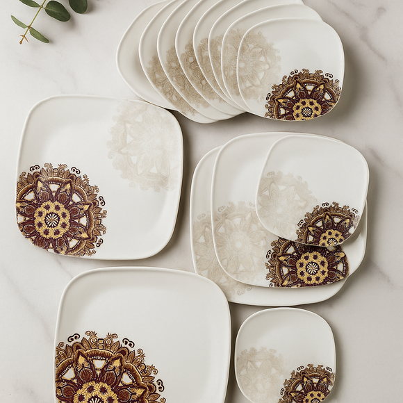 Comfy Homes 41 Pcs Melamine Dinner Set | Round Design with Dinner Plates, Small Plates, Serving Tray, Bowls with Lids, Spoons & Serving Spoons | Unbreakable & Lightweight Dinnerware (Purple Regalia)