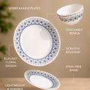Comfy Homes 40 Pcs Melamine Dinner Set | Round Design with Dinner Plates, Small Plates, Serving Tray, Bowls with Lids, Spoons & Serving Spoons | Unbreakable & Lightweight Dinnerware (Blue Monarchy)-5