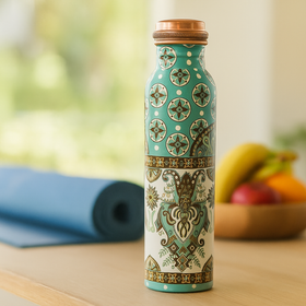 Comfy Homes 100% Copper Water Bottle, 1 Litre | Durable, Leak Proof & Rust Proof | Handicraft Finish & Timeless Luxury Design | Non-Toxic, BPA Free, Boosts Immunity & Yoga Health Benefits (Crown)
