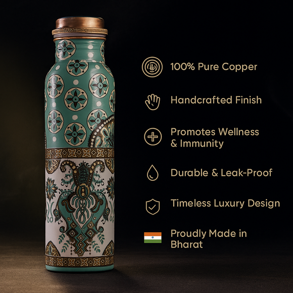 Comfy Homes 100% Copper Water Bottle, 1 Litre | Durable, Leak Proof & Rust Proof | Handicraft Finish & Timeless Luxury Design | Non-Toxic, BPA Free, Boosts Immunity & Yoga Health Benefits (Crown)