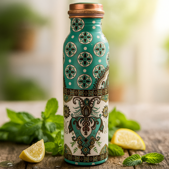 Comfy Homes 100% Copper Water Bottle, 1 Litre | Durable, Leak Proof & Rust Proof | Handicraft Finish & Timeless Luxury Design | Non-Toxic, BPA Free, Boosts Immunity & Yoga Health Benefits (Crown)
