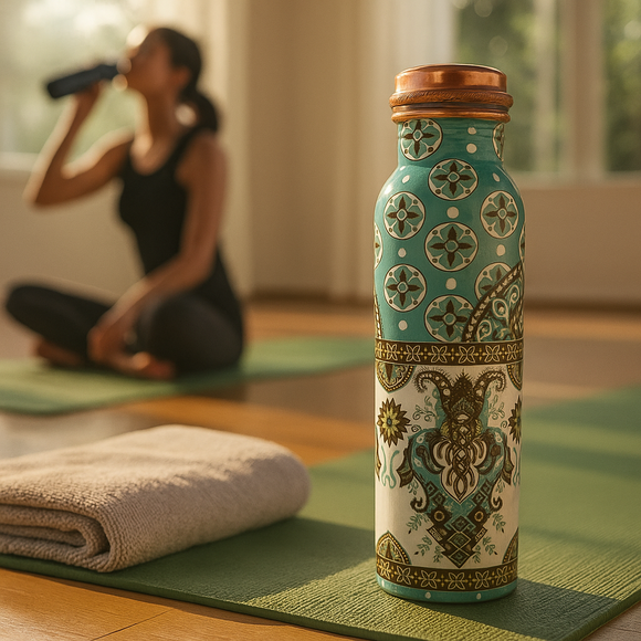 Comfy Homes 100% Copper Water Bottle, 1 Litre | Durable, Leak Proof & Rust Proof | Handicraft Finish & Timeless Luxury Design | Non-Toxic, BPA Free, Boosts Immunity & Yoga Health Benefits (Crown)