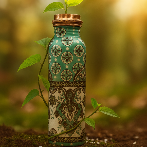 Comfy Homes 100% Copper Water Bottle, 1 Litre | Durable, Leak Proof & Rust Proof | Handicraft Finish & Timeless Luxury Design | Non-Toxic, BPA Free, Boosts Immunity & Yoga Health Benefits (Crown)