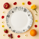 Comfy Homes Round Melamine 41 Pcs Floral Dinner Set | 6 Dinner Plates, 6 Small Plates, 1 Serving Tray, 3 Big Serving Bowls with Lid, 12 Small Bowls, 6 Spoons, 4 Serving Spoons (Royal Black)-3