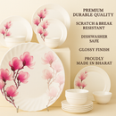 Comfy Homes Round Melamine 41 Pcs Dinner Set | 6 Dinner Plates, 6 Small Plates, 1 Serving Tray, 3 Big Serving Bowls with Lid, 12 Small Bowls, 6 Spoons, 4 Serving Spoons (Pink Blossom)-4