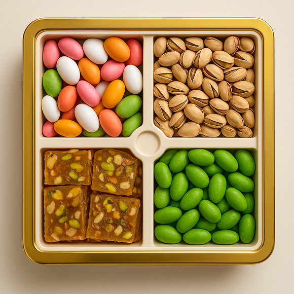 Comfy Homes Multipurpose Container | 4-Section Dry Fruit & Snack Storage Box | Elegant Design Square Shape Dry Food Organizer | Serving Platter & Gift Box for Home & Festive Use (Regal White)