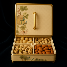 Comfy Homes Multipurpose Container | 4-Section Dry Fruit & Snack Storage Box | Elegant Design Square Shape Dry Food Organizer | Serving Platter & Gift Box for Home & Festive Use (Regal White) - 0