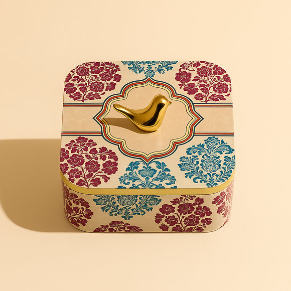 Comfy Homes Multipurpose Container | 4-Section Dry Fruit & Snack Storage Box | Elegant Design Square Shape Dry Food Organizer | Serving Platter & Gift Box for Home & Festive Use (Regenta Multi)