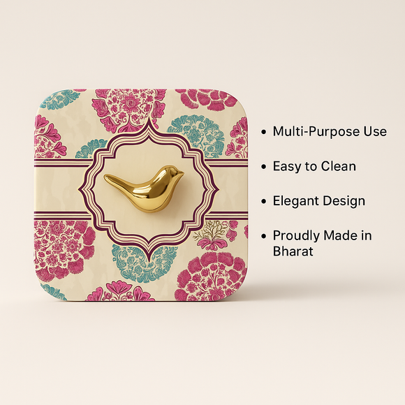 Comfy Homes Multipurpose Container | 4-Section Dry Fruit & Snack Storage Box | Elegant Design Square Shape Dry Food Organizer | Serving Platter & Gift Box for Home & Festive Use (Regenta Multi)