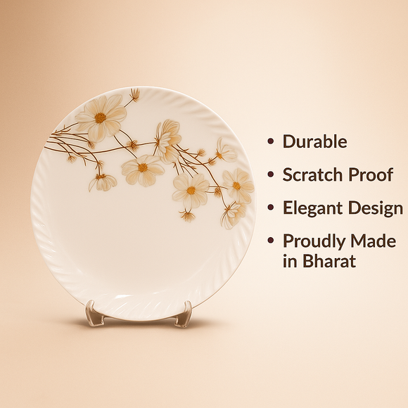 Comfy Homes Round Melamine 41 Pcs Dinner Set | 6 Dinner Plates, 6 Small Plates, 1 Serving Tray, 3 Big Serving Bowls with Lid, 12 Small Bowls, 6 Spoons, 4 Serving Spoons (Amber Grace)