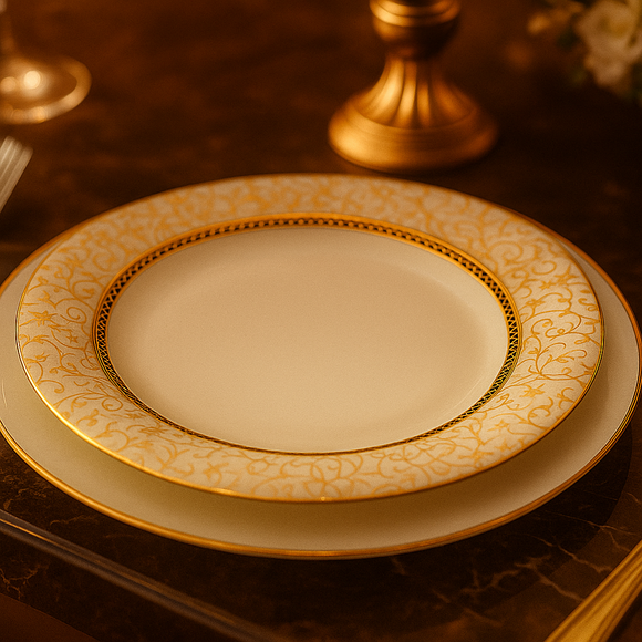 Comfy Homes Pure Melamine Round Dinner Set | 6 Dinner Plates, 6 Small Plates, 1 Serving Tray, 3 Big Serving Bowls with Lid, 12 Small Bowls, 6 Spoons, 4 Serving Spoons (SonaPatra)