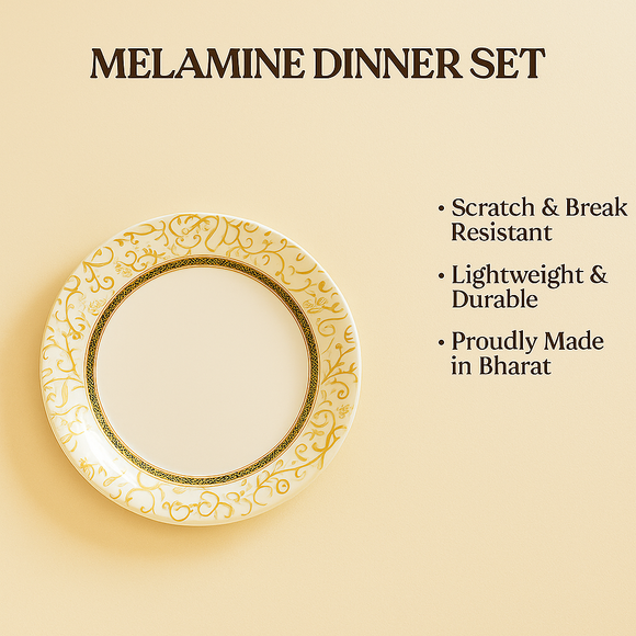 Comfy Homes Pure Melamine Round Dinner Set | 6 Dinner Plates, 6 Small Plates, 1 Serving Tray, 3 Big Serving Bowls with Lid, 12 Small Bowls, 6 Spoons, 4 Serving Spoons (SonaPatra)