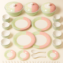 Comfy Homes Round Melamine 41 Pcs Dinner Set | 6 Dinner Plates, 6 Small Plates, 1 Serving Tray, 3 Big Serving Bowls with Lid, 12 Small Bowls, 6 Spoons, 4 Serving Spoons (The Nawabi Series)-1