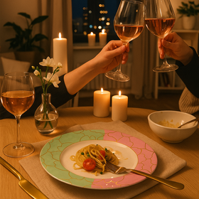 Comfy Homes Round Melamine 41 Pcs Dinner Set | 6 Dinner Plates, 6 Small Plates, 1 Serving Tray, 3 Big Serving Bowls with Lid, 12 Small Bowls, 6 Spoons, 4 Serving Spoons (The Nawabi Series) - 0