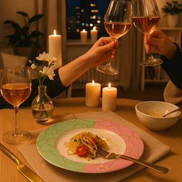 Comfy Homes Round Melamine 41 Pcs Dinner Set | 6 Dinner Plates, 6 Small Plates, 1 Serving Tray, 3 Big Serving Bowls with Lid, 12 Small Bowls, 6 Spoons, 4 Serving Spoons (The Nawabi Series) - 0