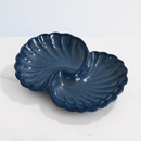 Comfy Homes Ceramic Open Shell Dual Serving Platter | Elegant Stoneware Snack & Dinner Plate | Stylish Brown Modern Design | Ideal for Starters, Snacks, Desserts & Parties (Blue)-1