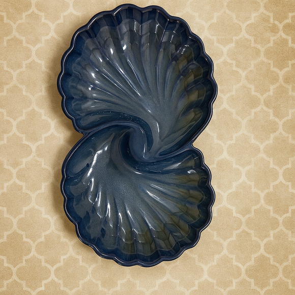 Comfy Homes Ceramic Open Shell Dual Serving Platter | Elegant Stoneware Snack & Dinner Plate | Stylish Brown Modern Design | Ideal for Starters, Snacks, Desserts & Parties (Blue)