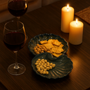 Comfy Homes Ceramic Open Shell Dual Serving Platter | Elegant Stoneware Snack & Dinner Plate | Stylish Brown Modern Design | Ideal for Starters, Snacks, Desserts & Parties (Blue)-7