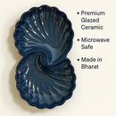 Comfy Homes Ceramic Open Shell Dual Serving Platter | Elegant Stoneware Snack & Dinner Plate | Stylish Brown Modern Design | Ideal for Starters, Snacks, Desserts & Parties (Blue)-8