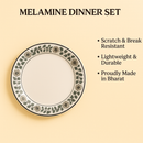 Comfy Homes Round Melamine 41 Pcs Dinner Set | 6 Dinner Plates, 6 Small Plates, 1 Serving Tray, 3 Big Serving Bowls with Lid, 12 Small Bowls, 6 Spoons, 4 Serving Spoons (Nizam Gold)-8