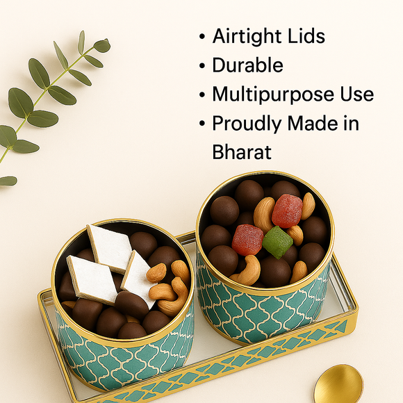 Comfy Homes Revolving Dry Fruit Container Collection | Dry Food Storage Box I Gifting Use I Multi-Purpose Box I Serving Platter with 4 section (Magical Green Set of 2)