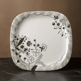 40 Pcs Melamine Dinner Set | Square Design with Dinner Plates, Small Plates, Serving Tray, Bowls with Lids, Spoons & Serving Spoons | Unbreakable & Lightweight Dinnerware (Midnight Garden) - 0