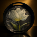 Comfy Homes Round Melamine Tray | Durable, Stackable Serving Tray | Premium Printed Serveware for Kitchen, Dining Table, Coffee Table, Office Desk, Parties, Snacks, Breakfast & More (White Lily)-3