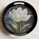 Comfy Homes Round Melamine Tray | Durable, Stackable Serving Tray | Premium Printed Serveware for Kitchen, Dining Table, Coffee Table, Office Desk, Parties, Snacks, Breakfast & More (White Lily)-4