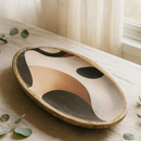 Comfy Homes Mango Wooden Serving Platter | Handcrafted Oval Shaped Natural Wood Tray | Durable, Food-Safe and Eco-Friendly | Platter for Snacks, Fruits, Appetizers and Kitchen Decor (Impressionist)-1