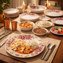 Comfy Homes 32 Pcs Lightweight Dinner Set | Round Design with Dinner Plates, Small Plates, Serving Tray, Bowls with Lids, Spoons & Serving Spoons | Unbreakable & Lightweight Dinnerware (Floral Bloom)-3