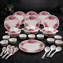 Comfy Homes 32 Pcs Lightweight Dinner Set | Round Design with Dinner Plates, Small Plates, Serving Tray, Bowls with Lids, Spoons & Serving Spoons | Unbreakable & Lightweight Dinnerware (Floral Bloom)-1